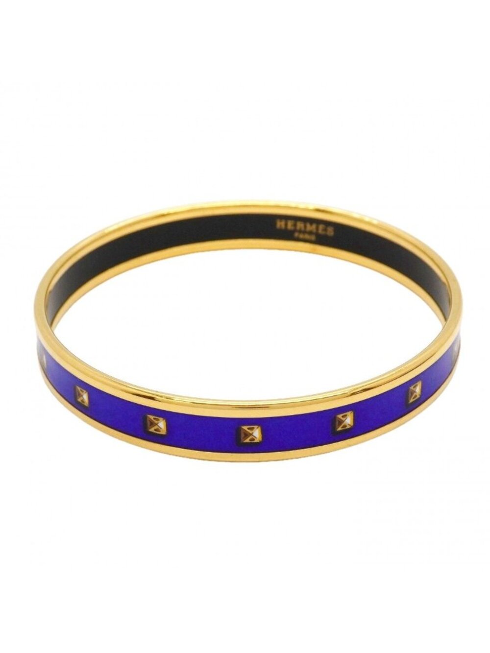 Hermes Bangle Enamel PM Gold Plated Cloisonne Blue Bracelet